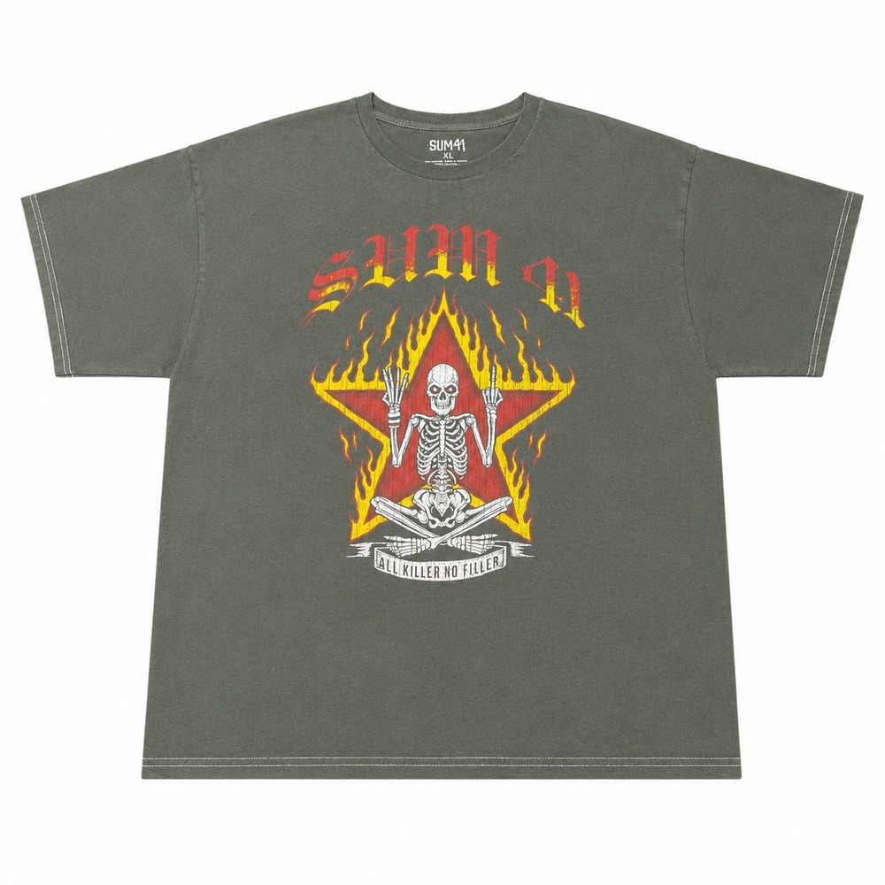 Sum 41 All Killer No Filler Band T-Shirt Mens XL/2XL Grey Graphic Tee Tracklist